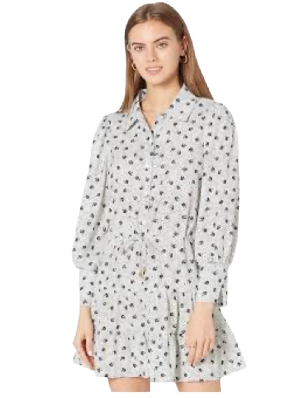 bishop + young White Floral Button-Front Mini Dress. Ruffle Hem. Size M